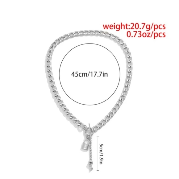 Rhinestone  Decor key & lock  charm  chain necklace - Picture 3 of 5